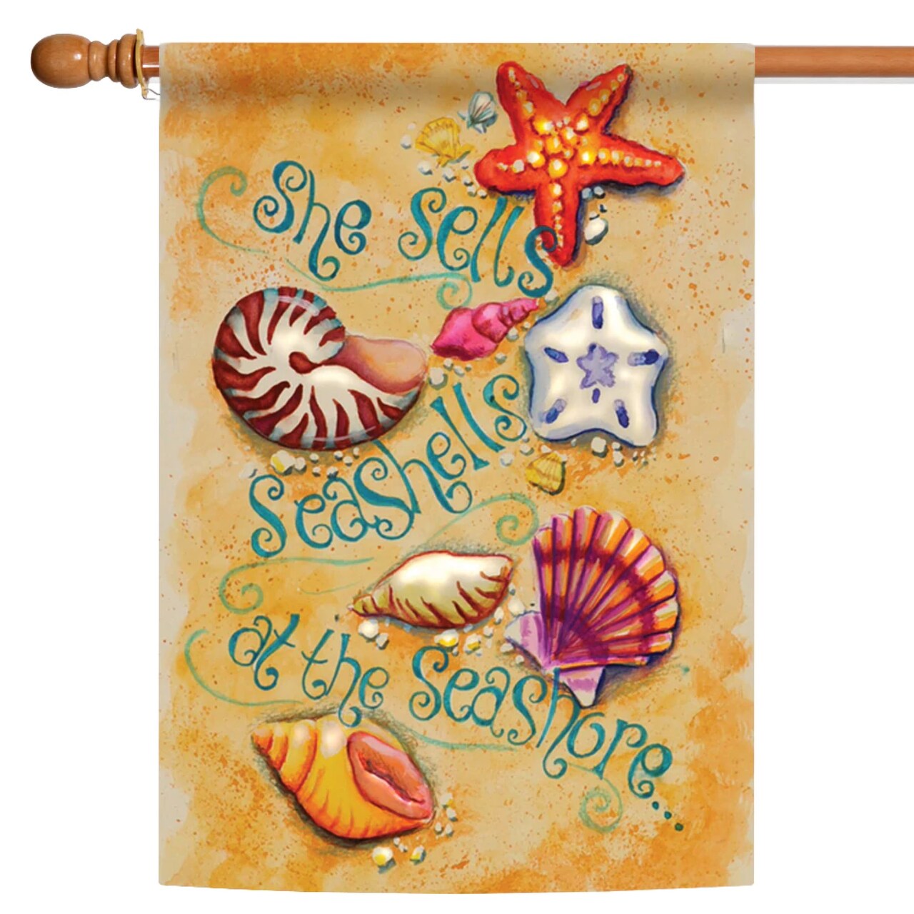 Toland Home Garden Starfish and Shells 'She Sells Seashells at the Seashore' Outdoor House Flag 40" x 28"
